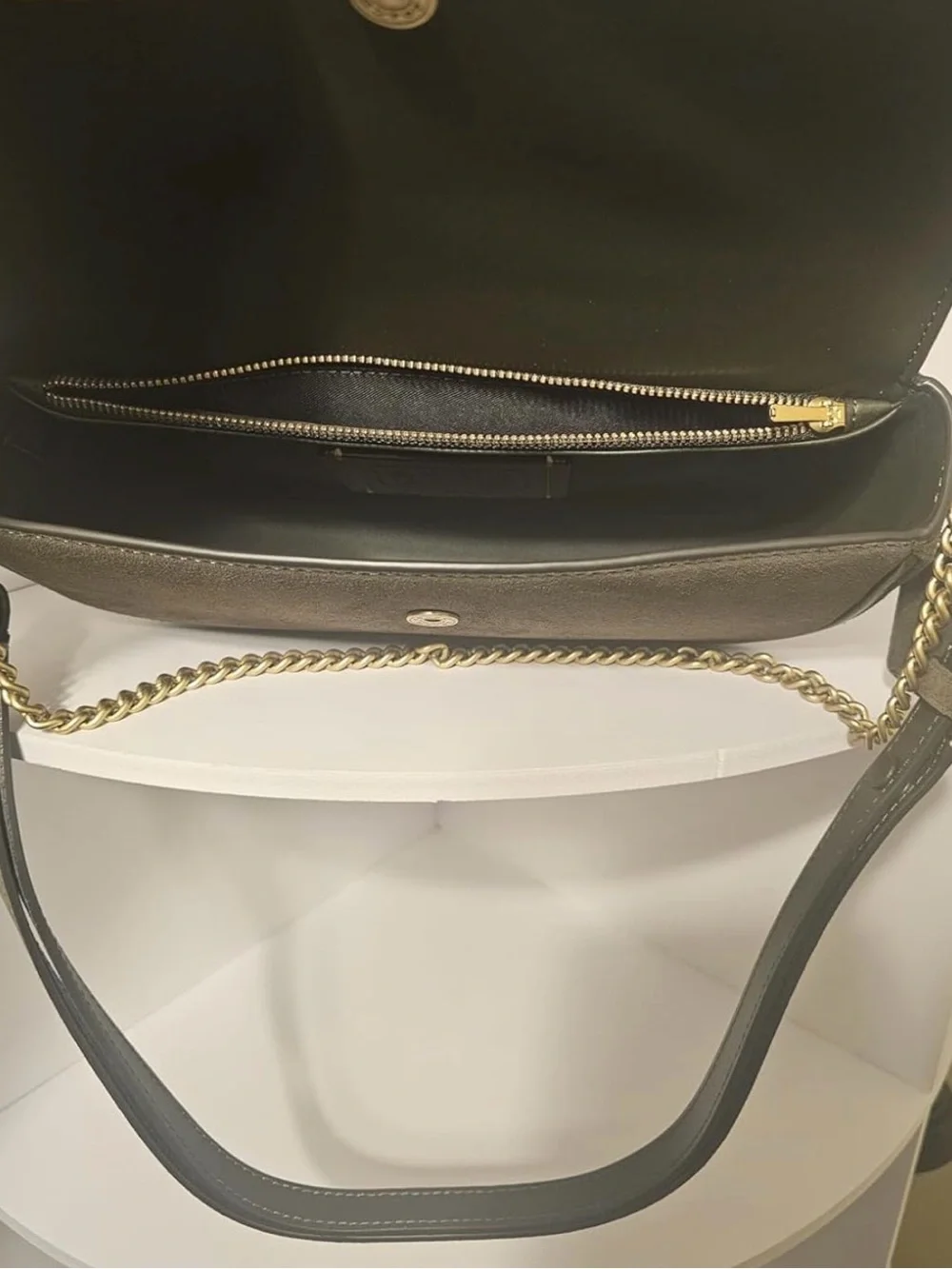 Coach Olive Green Suede Shoulder Bag with Gold Hardware